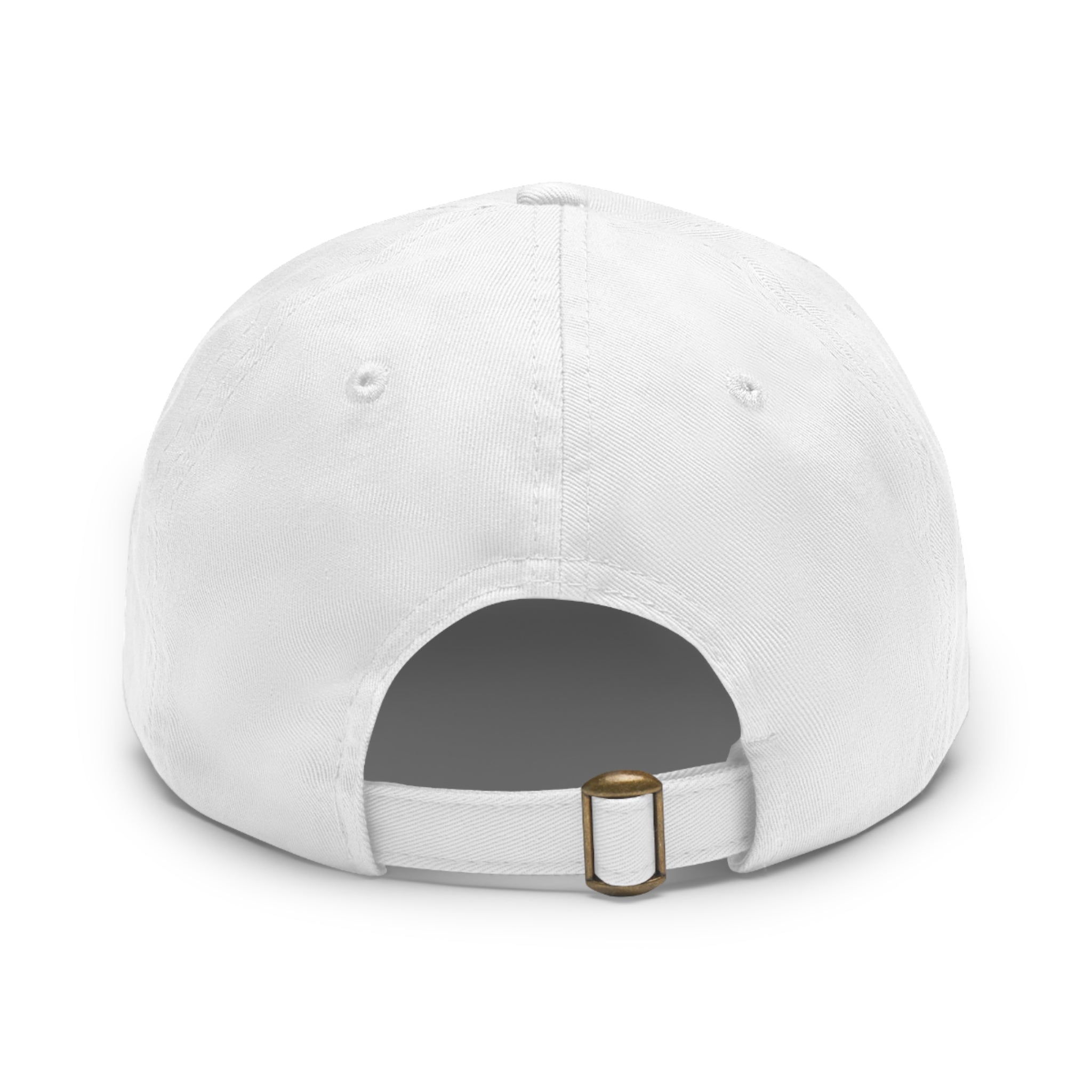 White cap with a black patch 